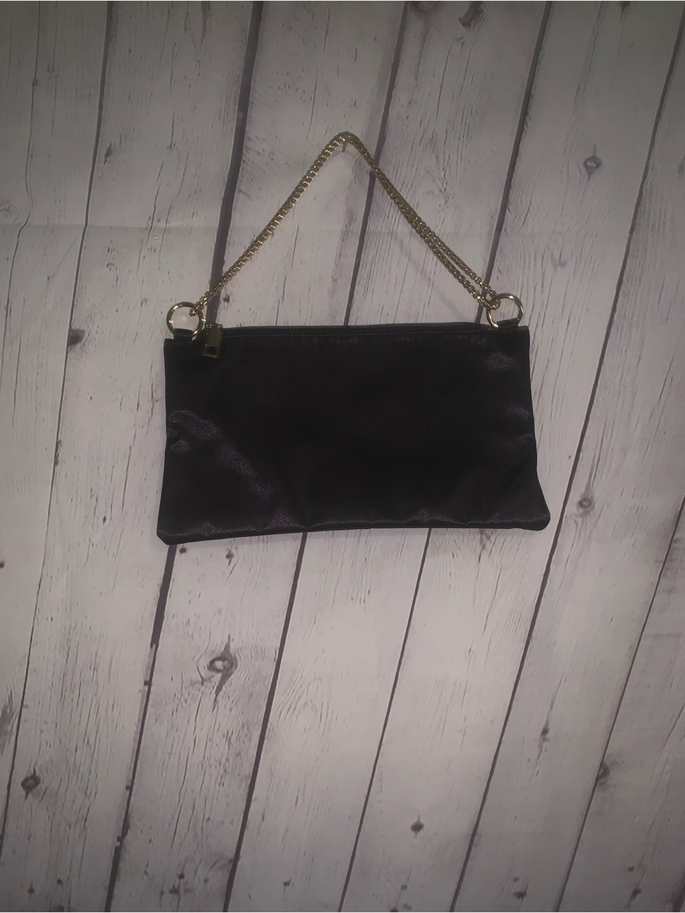 Black Shoulder Clutch with Gold Chain Strap